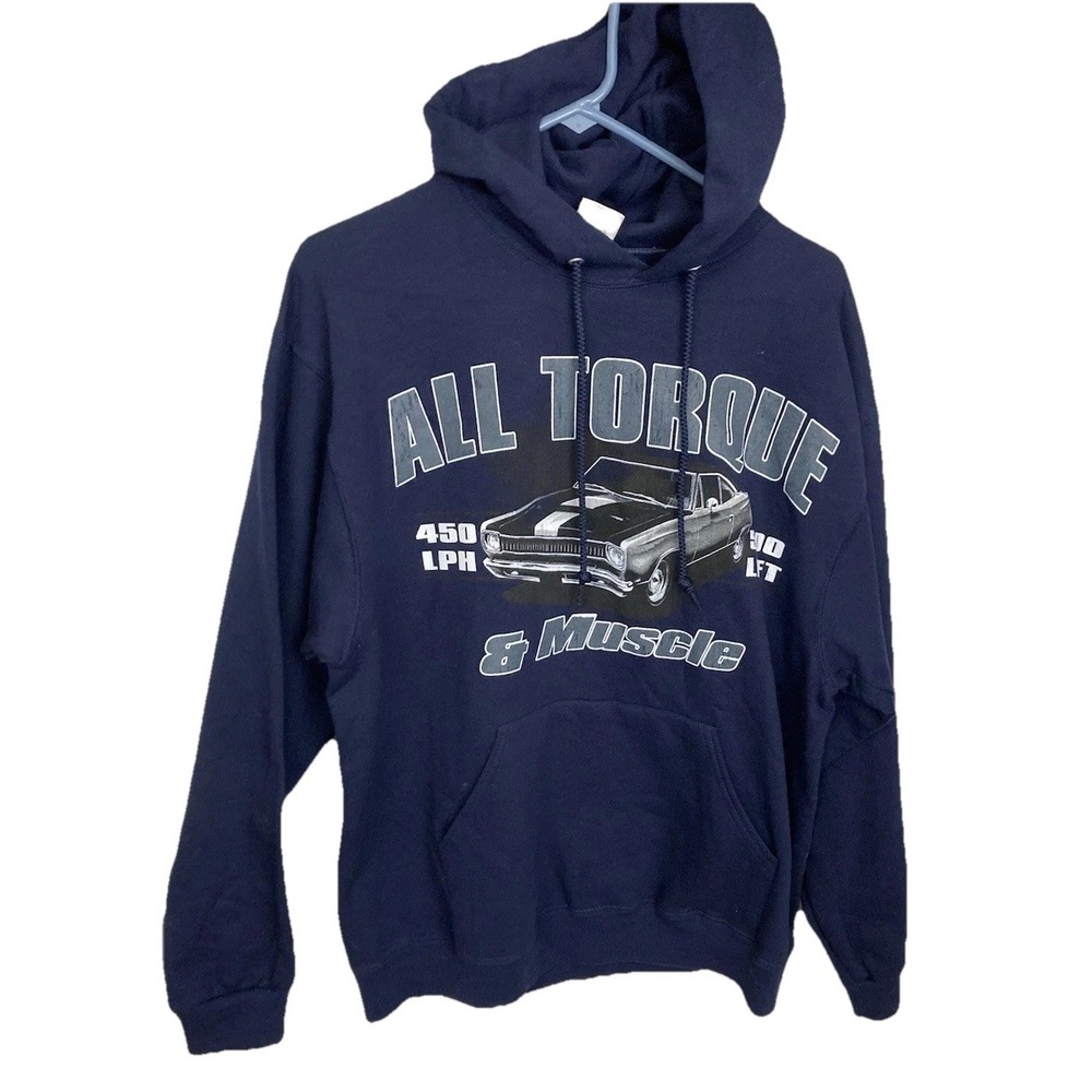 Jerzees Blue All Torque And Muscle Size L Pull Over Hoodie Vintage CarsExcellent